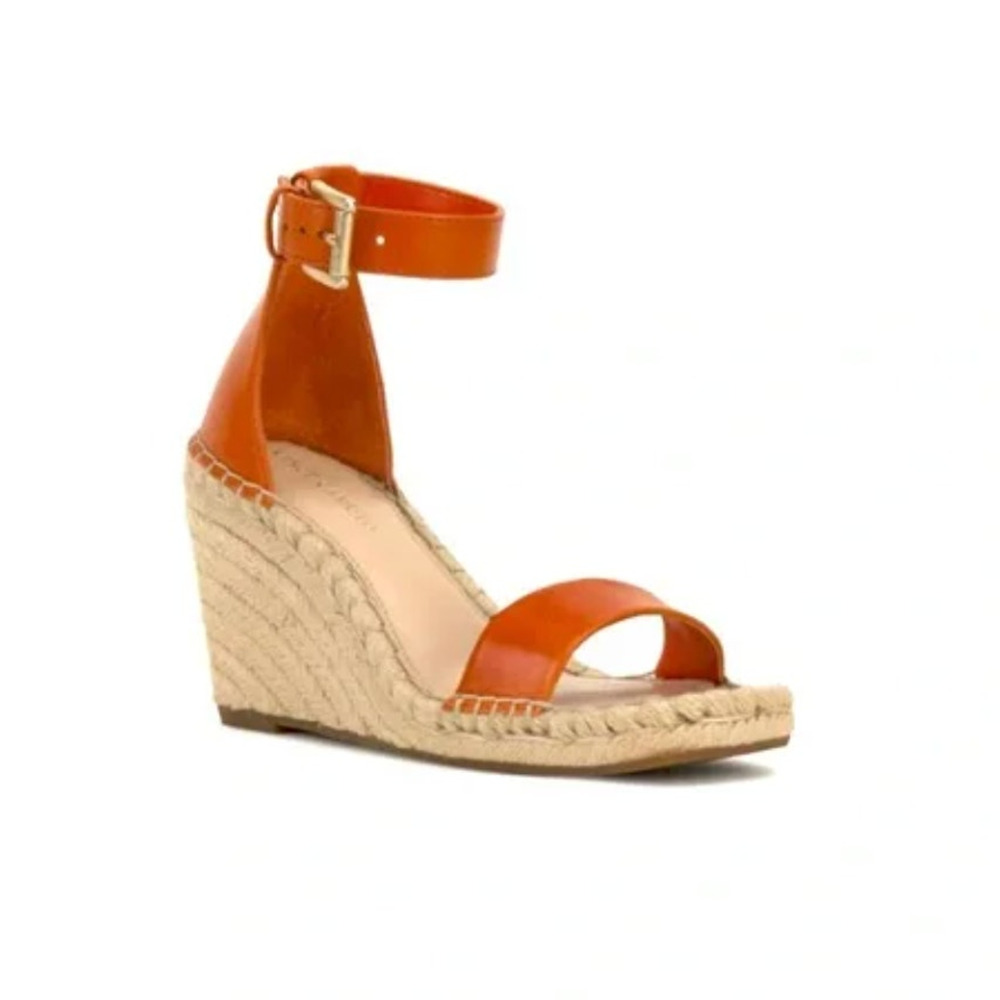 Vince Camuto Meddrina Sandals 7 Espadrille Wedge Leather Orange Travel Resort